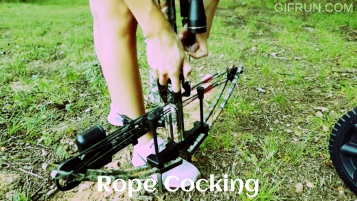 Woman Crossbow Cocking techniques using Rope Cocker